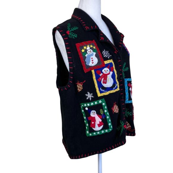 Designers Originals Sz XL Vtg 90s Holiday Sweater Vest Snowmans Boho Multicolor - Picture 4 of 16